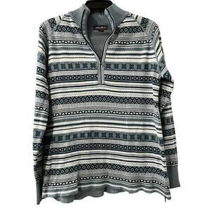 Eddie Bauer Woman’s Blues White All Over Fair isle 1/2 Zip Pullover Sweater M